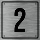 Huisnummerbord 2 - Incl. Schroeven en Pluggen – Acrylaat - 10 x 10 cm - RVS met Zwart