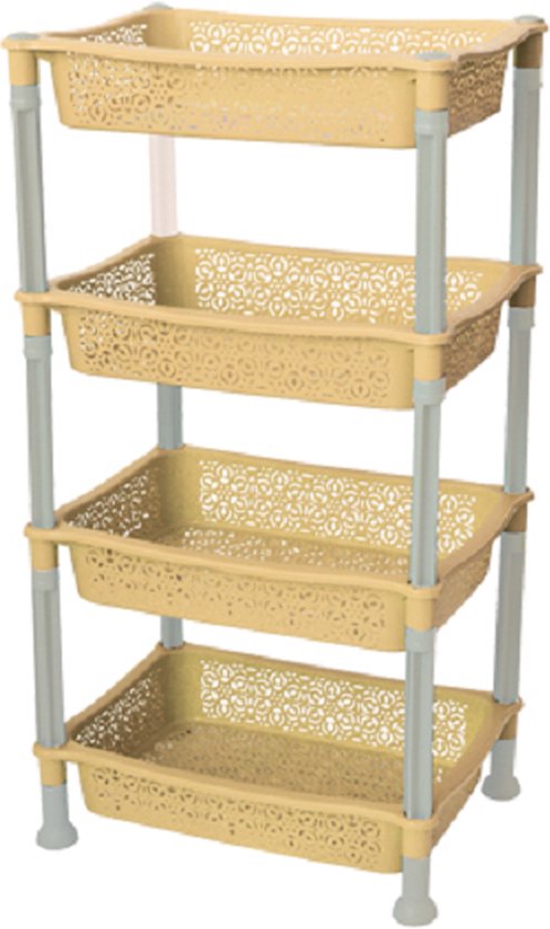 Eurostockdeals | 4 Laags groente en fruitmand - Keuken accessoires - Keukentrolley - Opbergmand organizer - Crème