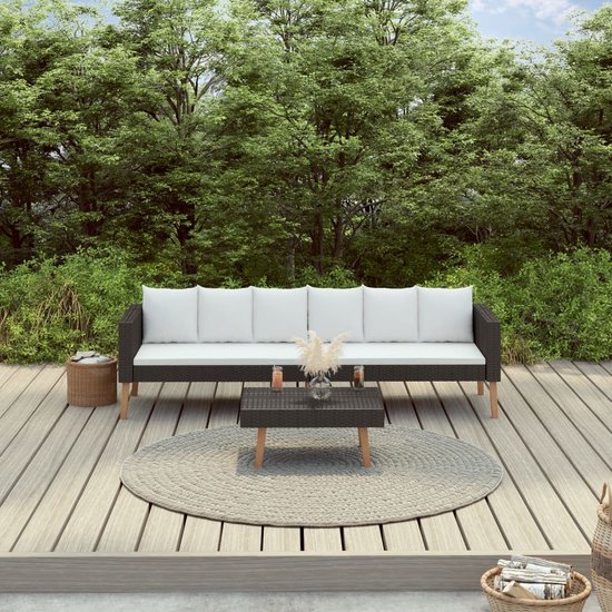 Medina 2-delige Loungeset met kussens poly rattan zwart