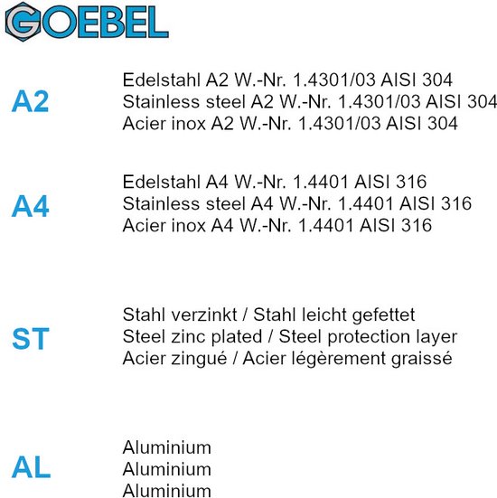 GOEBEL® - 100 x Attaches de serrage en acier inoxydable A2 1/60 avec contre-crochet - Trou de rivet aveugle 4,1 mm - Premium Fixation de boîte - Fermeture de tension - Qualité supérieure - Contre-pièce incluse