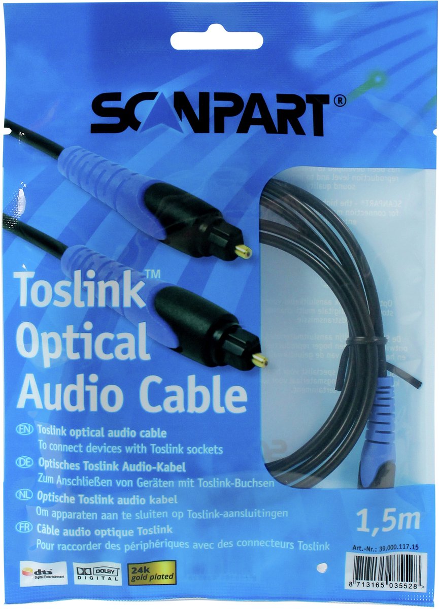 Scanpart digitale optische kabel 1.5 meter - Voor soundbar en interactieve TV - Toslink kabel - Universeel