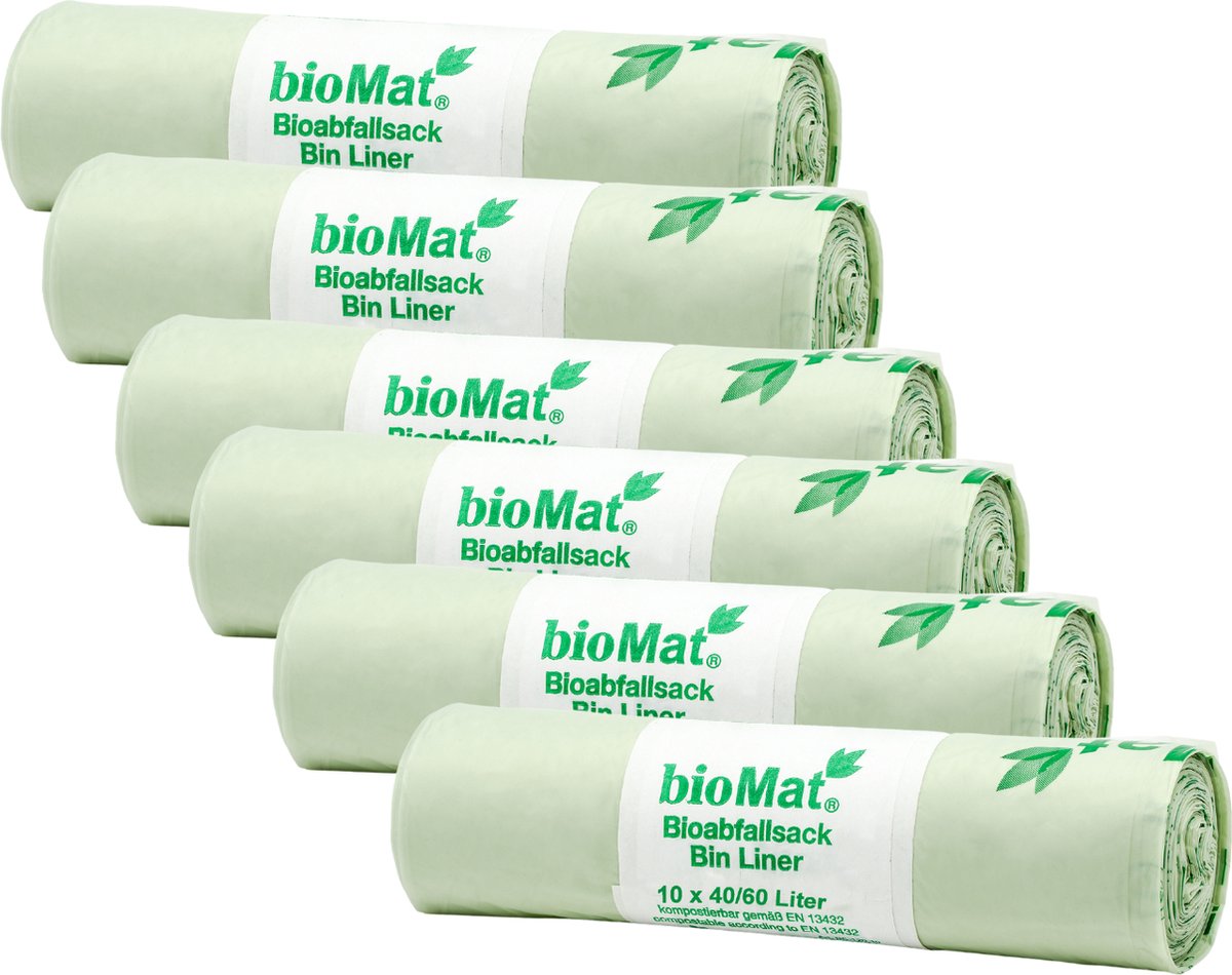 BioMat - Composteerbare vuilniszakken - 10 x 40/60 liter - 6 rollen - Maiszetmeel