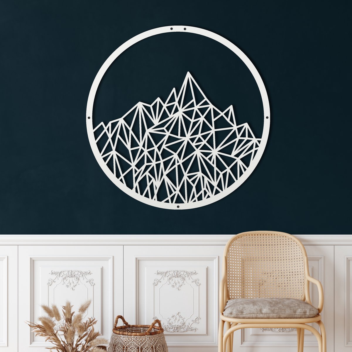 Wanddecoratie | Geometrische Berg / Geometric Mountain| Metal - Wall Art | Muurdecoratie | Woonkamer |Wit| 45x45cm