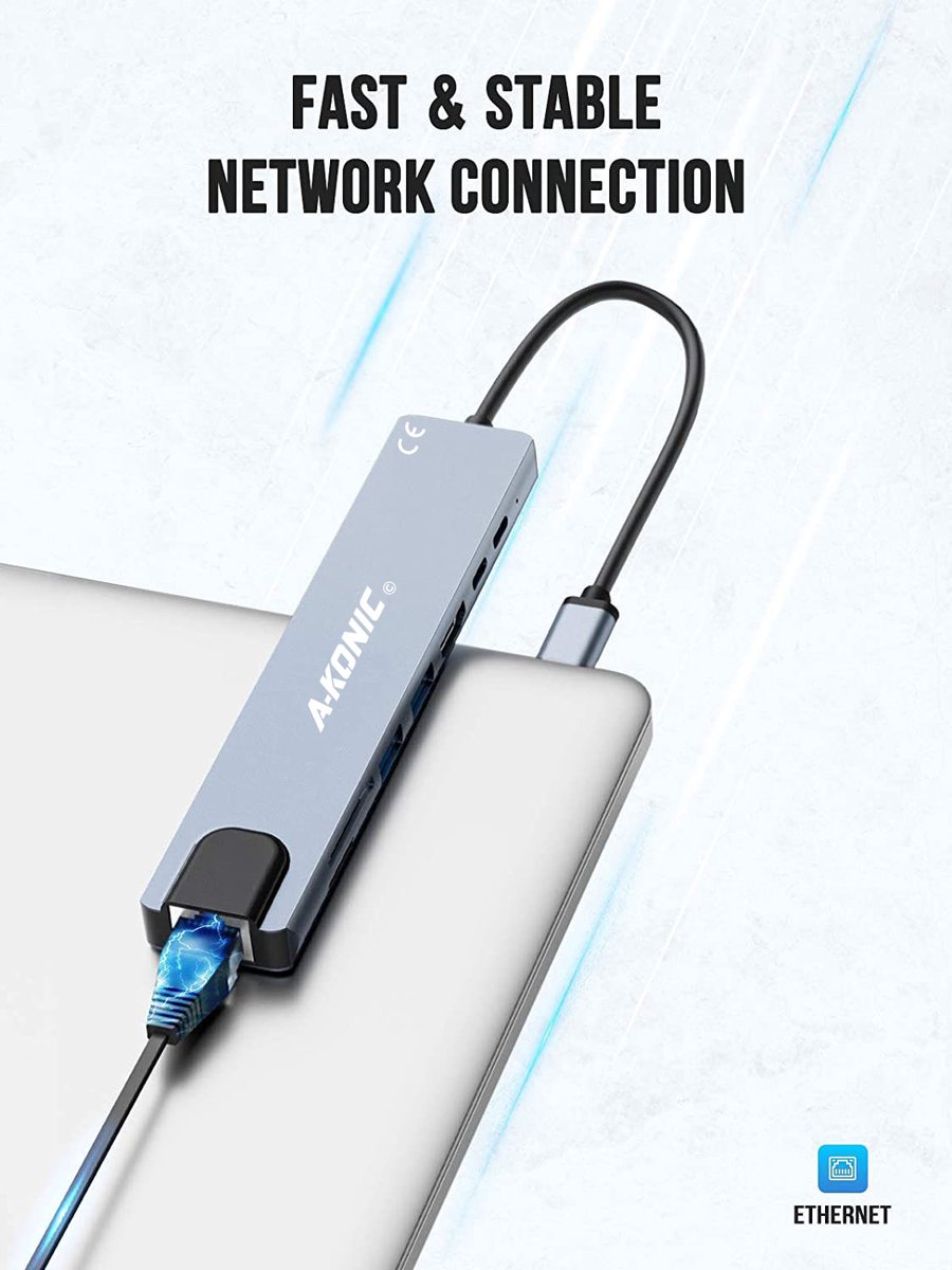 USB-C HUB 8-in-1 4K HDMI Ethernet RJ45 2x USB 3.0 2x USB-C Opladen SD/MicroSD Card Reader Spacegrijs - Afbeelding 5