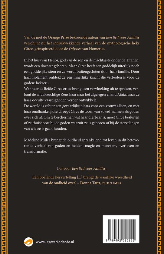 Dos du livre 'Circe' avec du texte et un numéro ISBN.