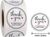 Thank you stickers - 500 stuks - 25 mm - Bedankt stickers - Small business packaging - Thank you stickers op rol - Sluitstickers - Sluitzegel - Verpakkingsmateriaal - Stickerrol - Thank you for your order - Wit