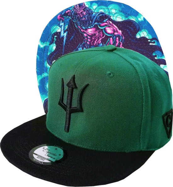 Capiche® Snapback Pet Heren – Zeus – Groen & Zwart – Verstelbaar met Druksluiting – Sportcap – Baseball Cap – Mannen Cap – Griekse Mythologie