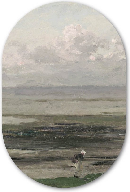 Muurovaal Strand bij Eb Meesterwerk van Charles-François Daubigny  - WallCatcher | Acrylglas 70x105 cm | Ovalen schilderij | Wandovaal Oude Meesters