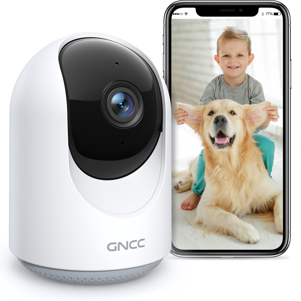 GNCC P1 Wifi Babyfoon met Camera - Met App - 1080P - Bidirectionele Audio - Super IR Nachtzicht - Bewegingsdetectie - Sirene - Wit - GNCC