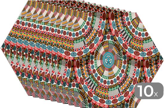 Napperons de table hexagon - Sets de table sets de table - Set de table hexagone - Carreau - Aztèques - Cercles - Motifs - 10 pièces
