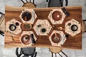 Placemats hexagon - Onderleggers placemats - Placemat zeshoek - Koffie - Vintage - Patroon - 10 stuks