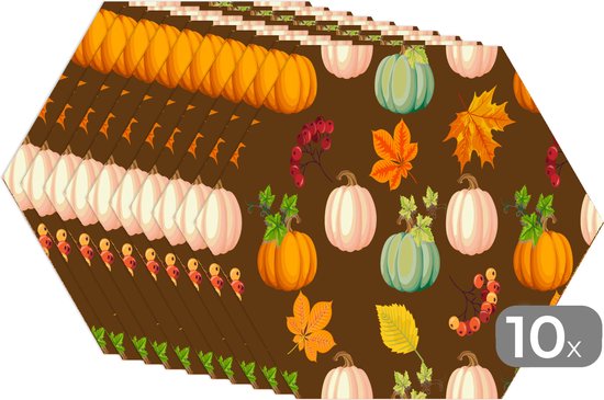 Napperons de table hexagon - Sets de table sets de table - Set de table hexagone - Automne - Citrouilles - Motifs - 10 pièces