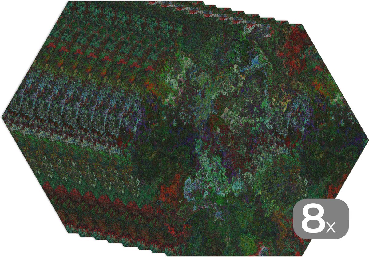 Placemats hexagon - Onderleggers placemats - Placemat zeshoek - Patroon - Verf - Abstract - Groen - 8 stuks