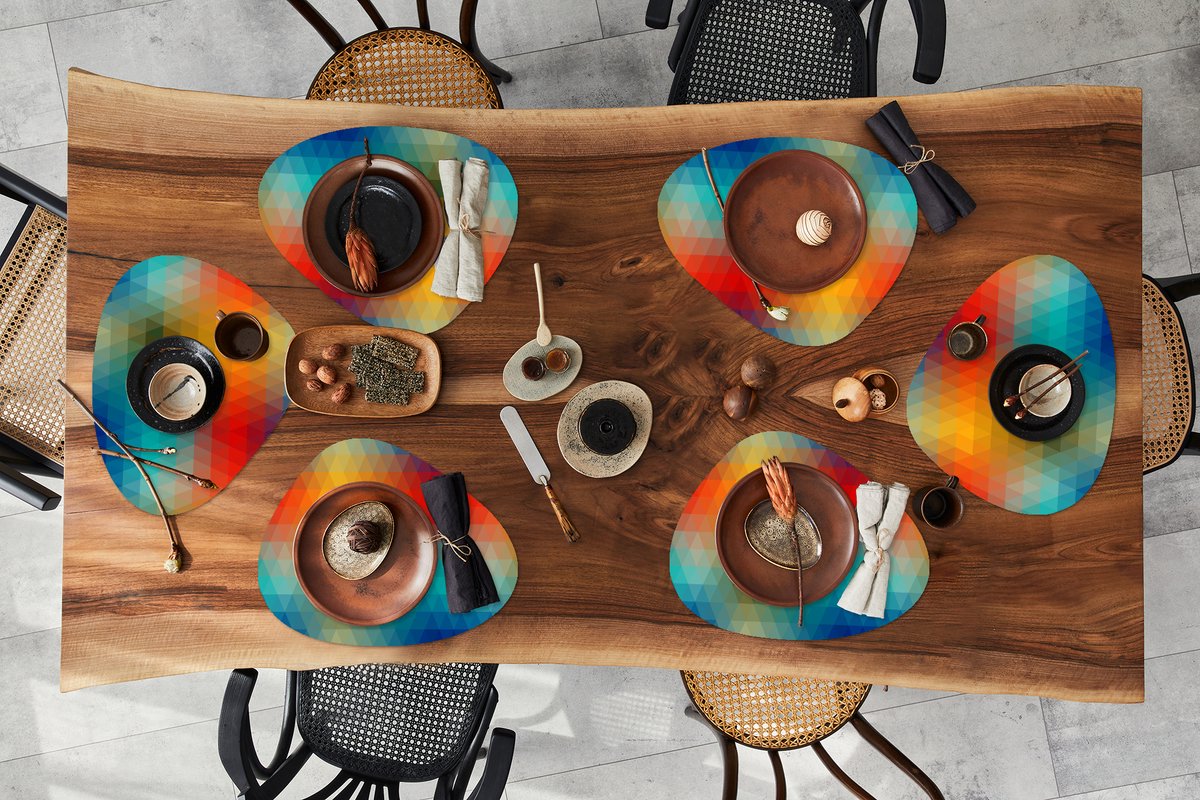 Placemat organisch - Placemats organic - Onderleggers - Design - Retro - Patronen - Pixel - 6 stuks