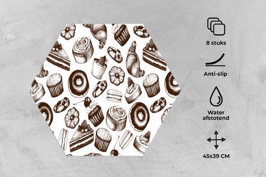 Napperons de table hexagon - Sets de table sets de table - Set de table hexagone - Pain - Pâtisserie - Vintage - Design - 8 pièces