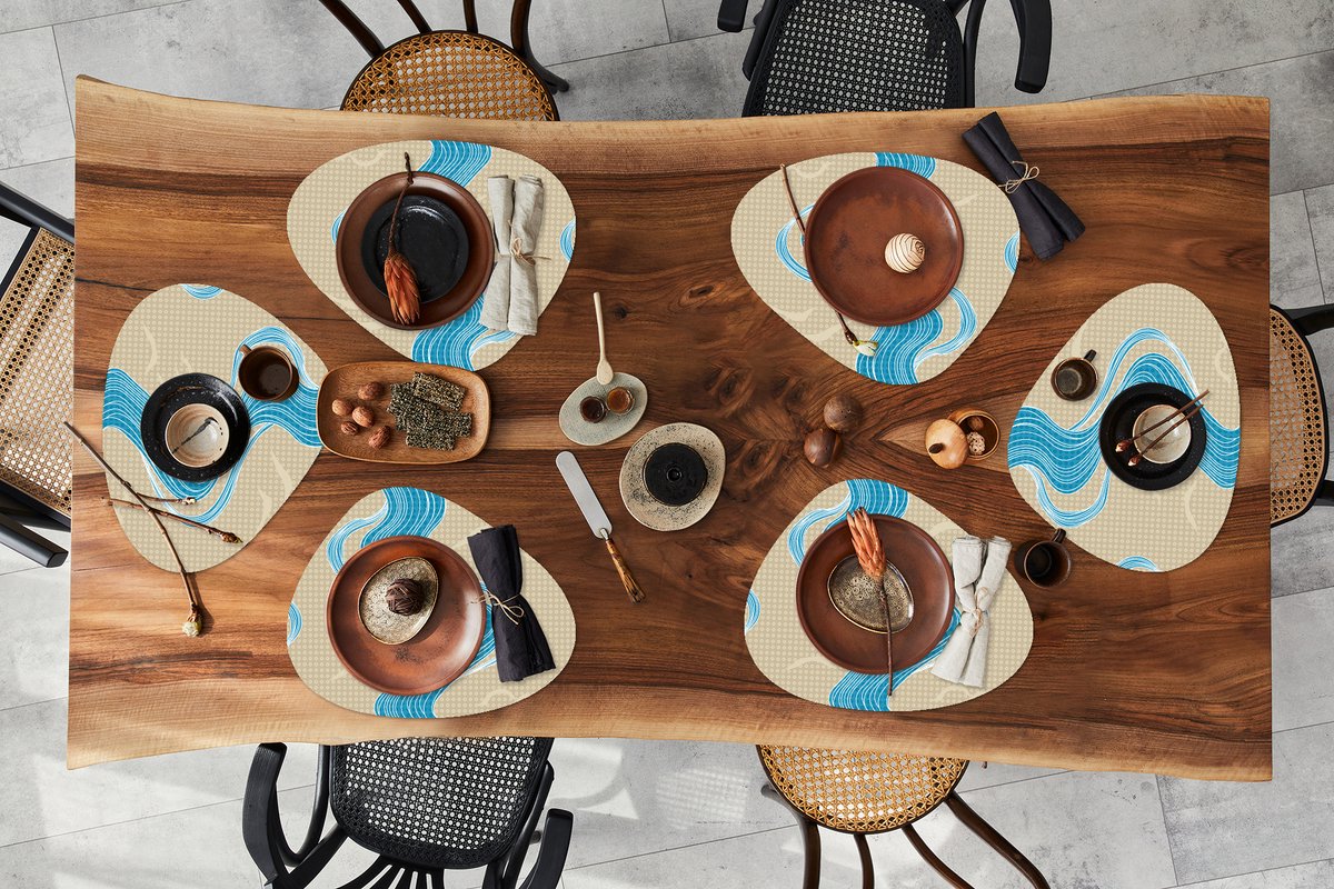Placemat organisch - Placemats organic - Onderleggers - Patroon - Berg - Rivier - 6 stuks