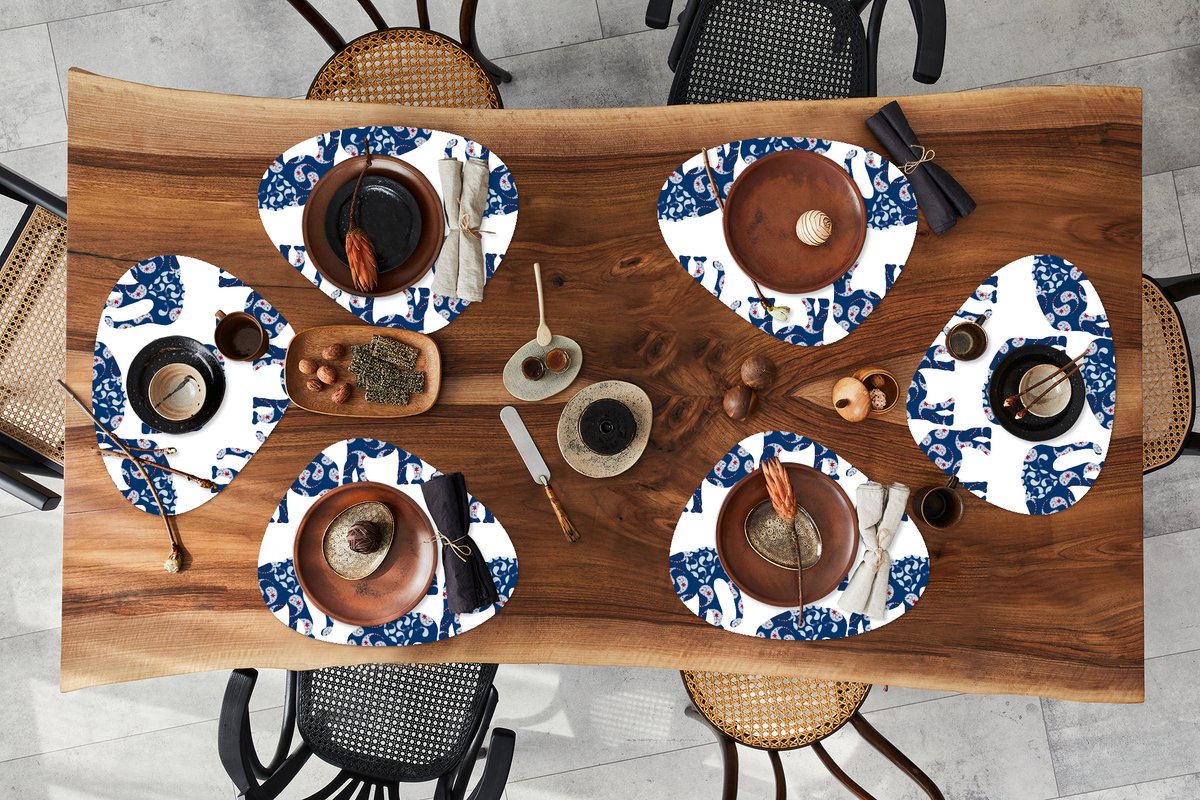 Placemat organisch - Placemats organic - Onderleggers - Olifant - Dier - Patroon - 6 stuks