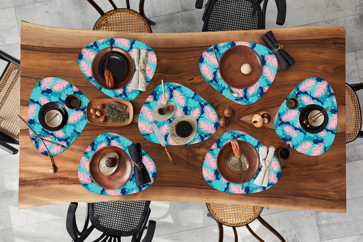 Placemat organisch - Placemats organic - Onderleggers - Patroon - Jungle - Blad - 8 stuks