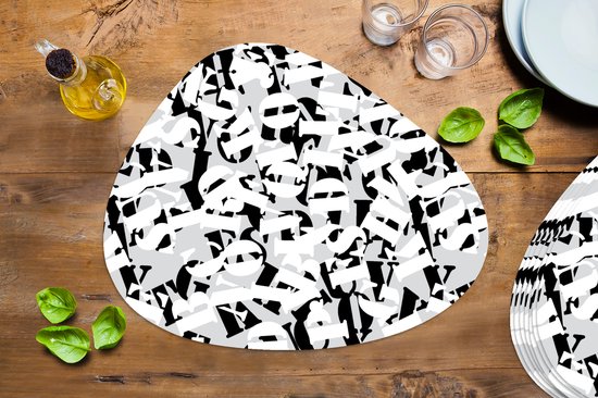 Set de table bio - Napperons bio - Sets de table - Lettres - Alphabet - Motifs - Zwart Wit - 8 pièces