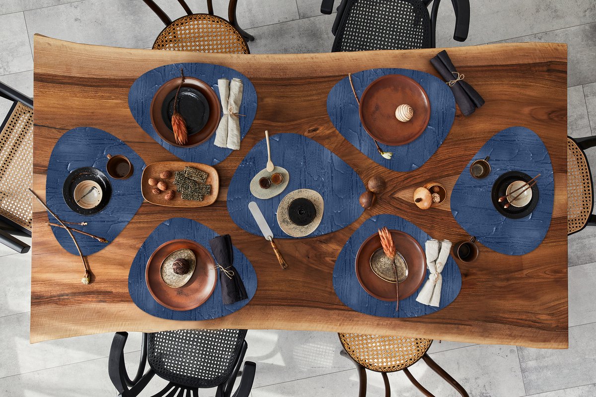 Placemat organisch - Placemats organic - Onderleggers - Verf - Patronen - Blauw - 10 stuks