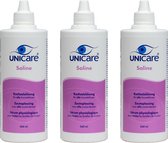Solution saline Unicare Saline - 3 x 360 ml - sans conservateur - solution de rinçage pour toutes lentilles de contact