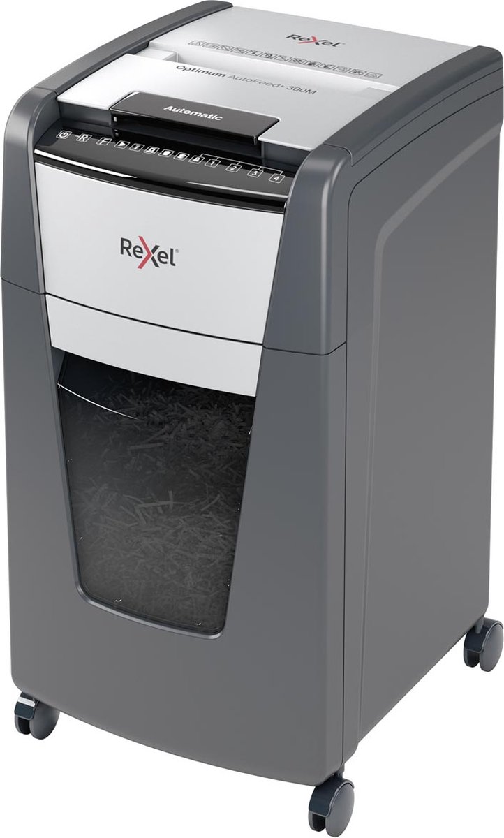 Rexel Optimum AutoFeed+ 300M Fluisterstille Papierversnipperaar - P5 Microsnippers - Automatische Invoer Tot 300 Vel - 60L - Zwart thumbnail 3