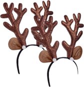 6x stuks kerst diadeems/haarbanden rendier gewei bruin 28 cm - Kerstaccessoires/tiara/diademen