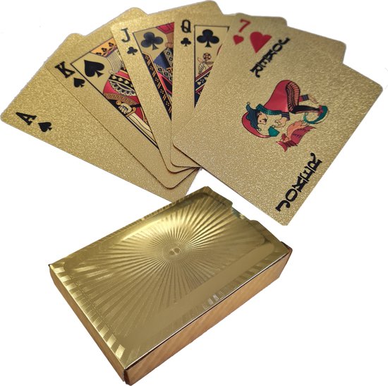 Afbeelding van het spel 2x Pakjes gouden/goudkleurige speelkaarten 54 stuks van geplastificeerd karton