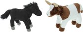 Pluche knuffel boerderijdieren set Koe en Paard van 23 cm - Zachte kinder knuffels