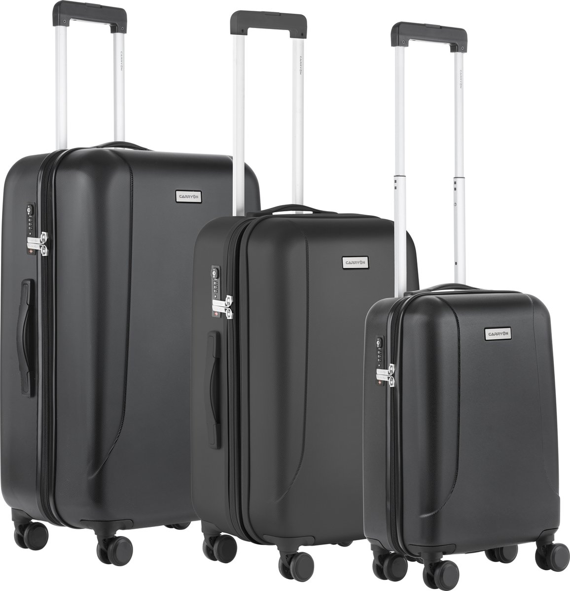 CarryOn Skyhopper Kofferset 3 dlg – Trolleys met TSA-slot en Dubbele wielen - Zwart