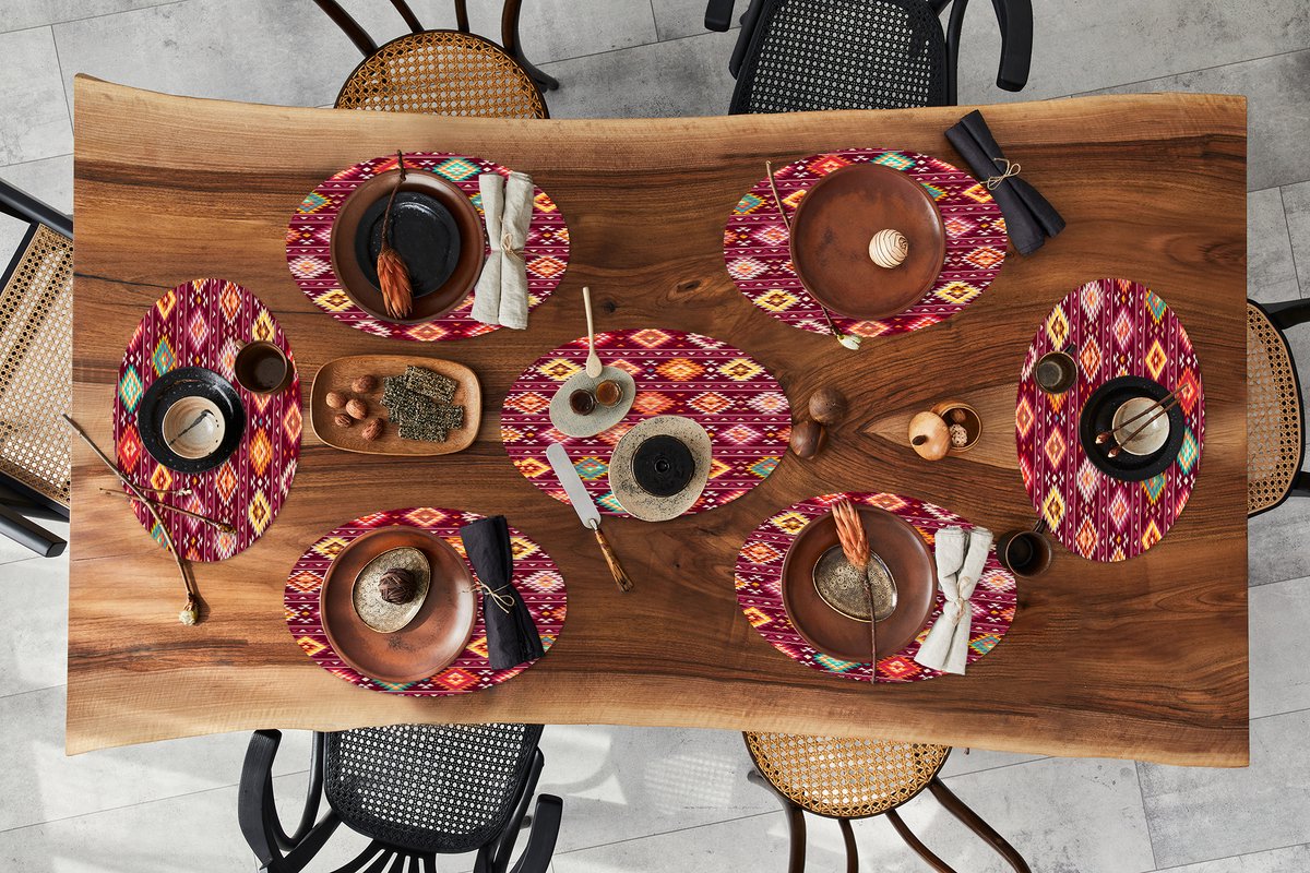 Placemats ovaal - Onderleggers - Ovale placemats - Patroon - Native American - Amerika - 8 stuks