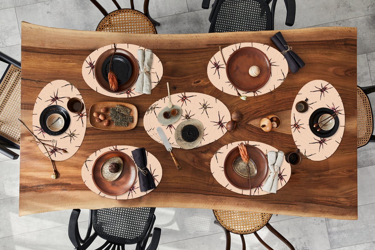 Placemats ovaal - Onderleggers - Ovale placemats - Puber - Spin - Spinnenweb - Patronen - 10 stuks