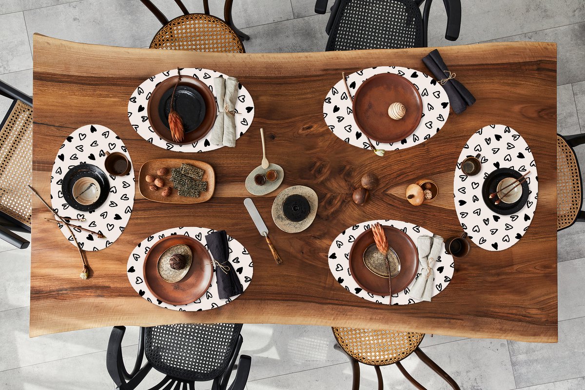 Placemats ovaal - Onderleggers - Ovale placemats - Liefde - Valentijn - Partner - Design - 6 stuks