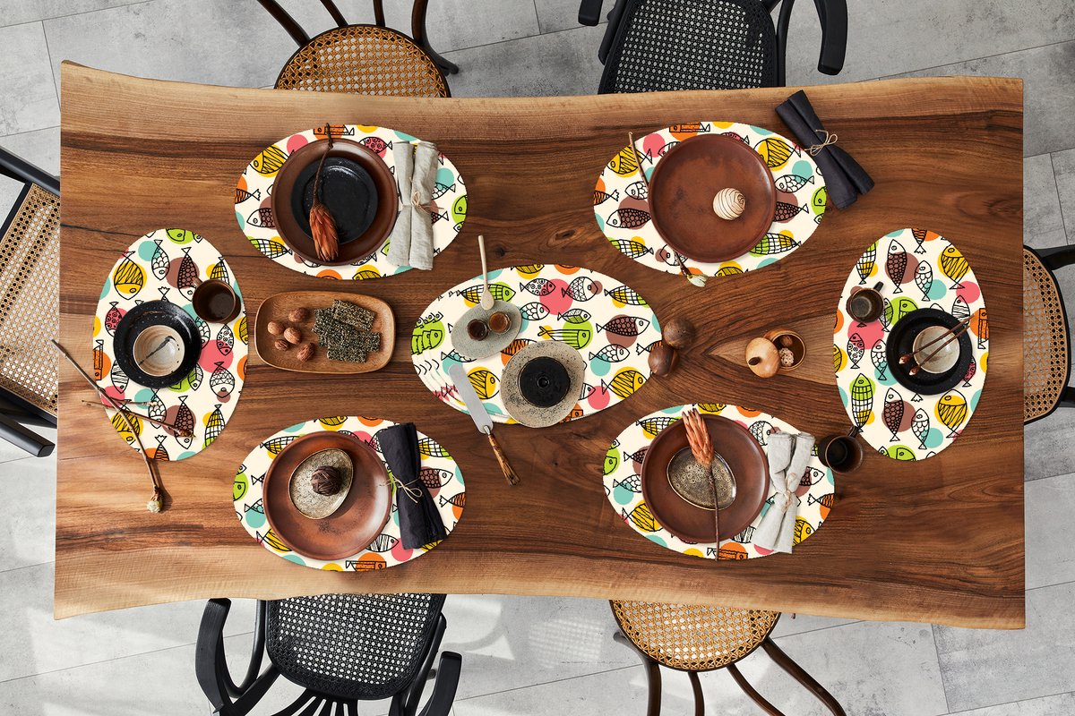 Placemats ovaal - Onderleggers - Ovale placemats - Stippen - Vis - Regenboog - 10 stuks