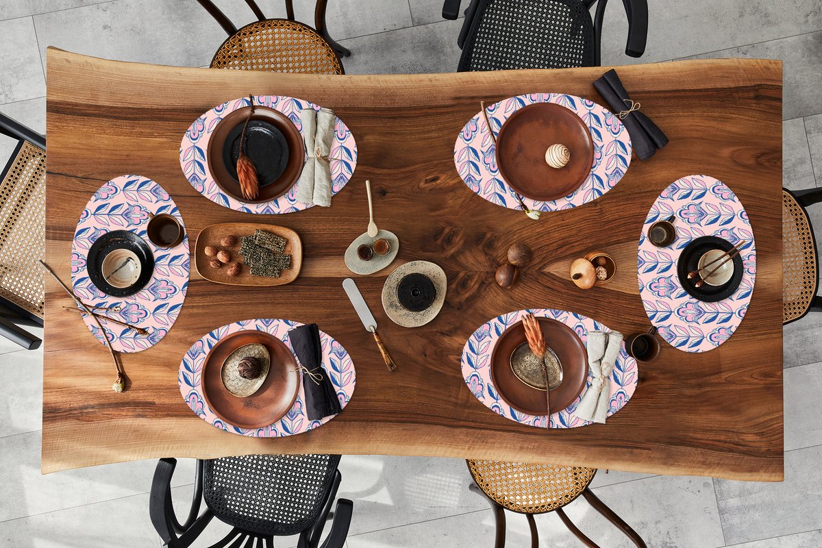Placemats ovaal - Onderleggers - Ovale placemats - Retro - Design - Bloemen - 6 stuks