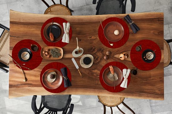 Sets de table ronds - Dessous de verre - Napperons de table ronds - Imprimé rouille - Rouge - Motifs - 6 pièces