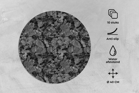 Sets de table ronds - Dessous de verre - Napperons de table ronds - Imprimé granit - Grijs - Motifs - 10 pièces