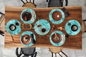 Ronde placemats - Onderlegger - Placemats rond - Patroon - Turquoise - Waterverf - 8 stuks