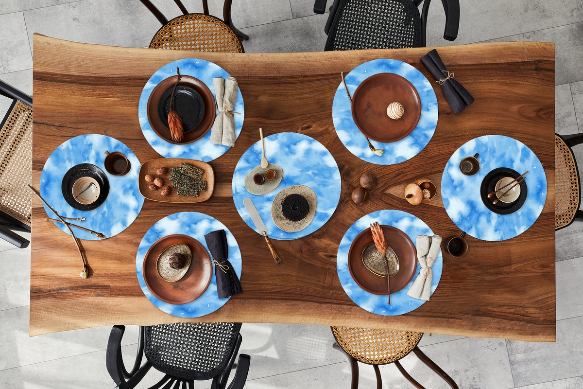 Ronde placemats - Onderlegger - Placemats rond - Waterverf - Abstract - Blauw - Patronen - 8 stuks