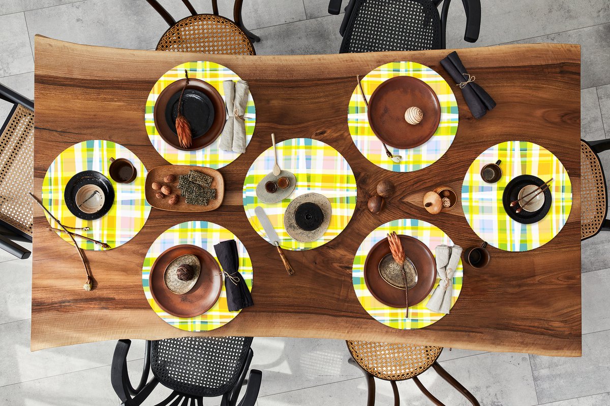Ronde placemats - Onderlegger - Placemats rond - Geel - Patroon - Zomer - 8 stuks