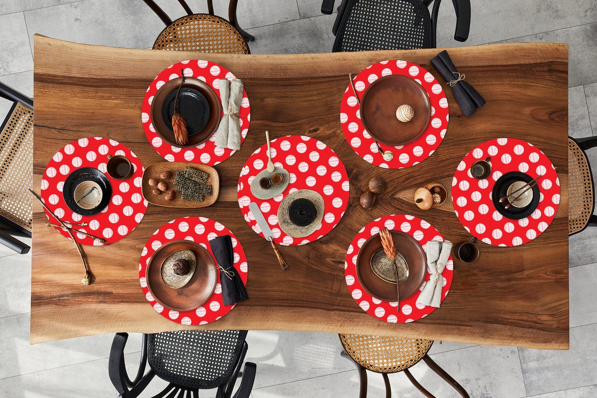 Ronde placemats - Onderlegger - Placemats rond - Stippen - Polka dot - Patronen - Rood - Wit - 8 stuks