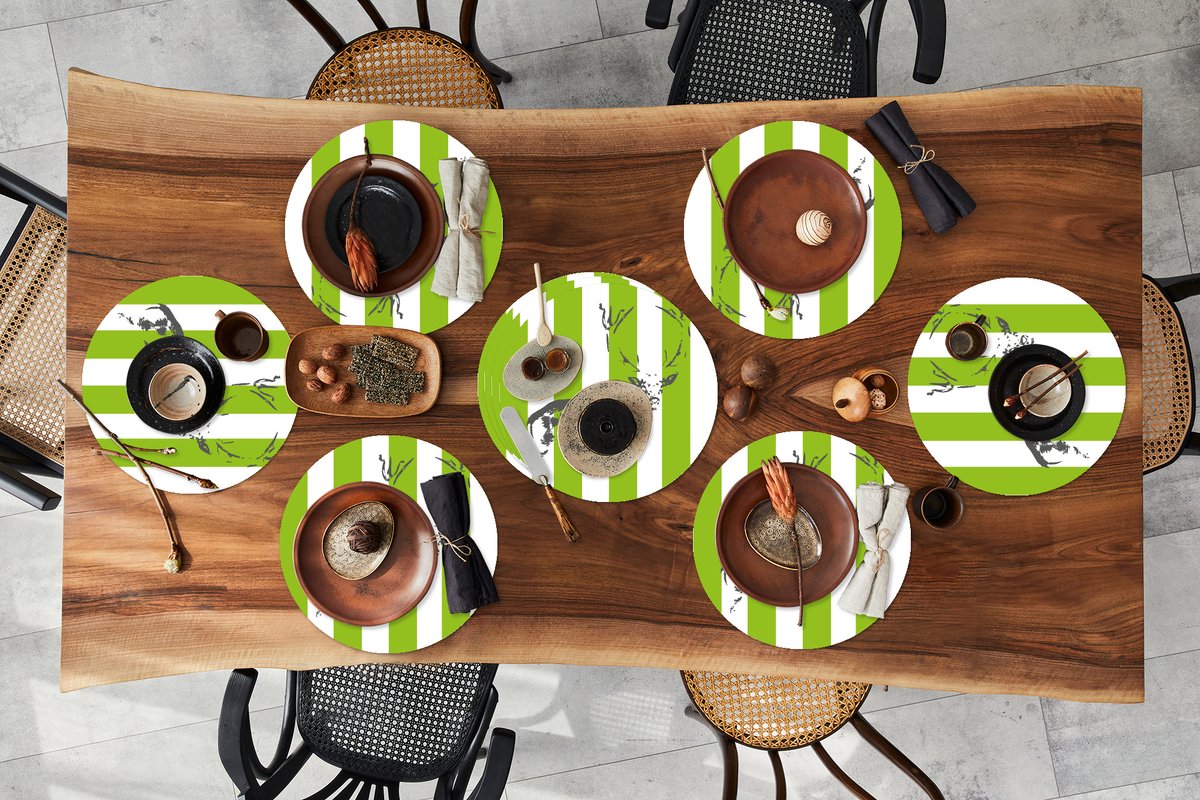 Ronde placemats - Onderlegger - Placemats rond - Patroon - Hert - Strepen - 10 stuks
