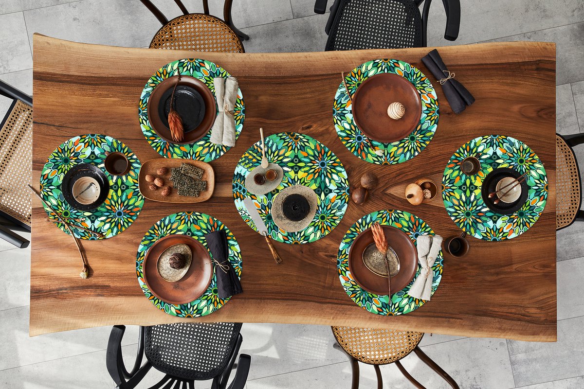 Ronde placemats - Onderlegger - Placemats rond - Patroon - Mandala - Groen - 10 stuks