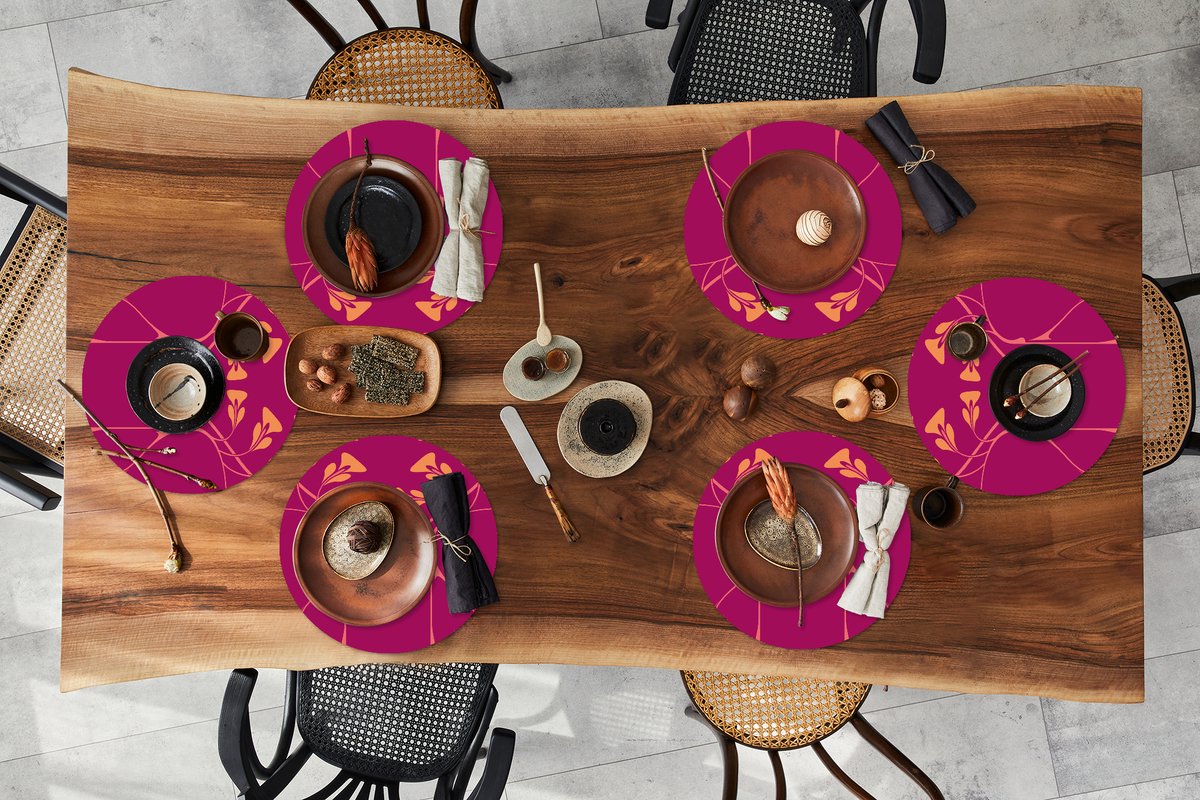 Ronde placemats - Onderlegger - Placemats rond - Roze - Oranje - Jugendstil - Patronen - 6 stuks