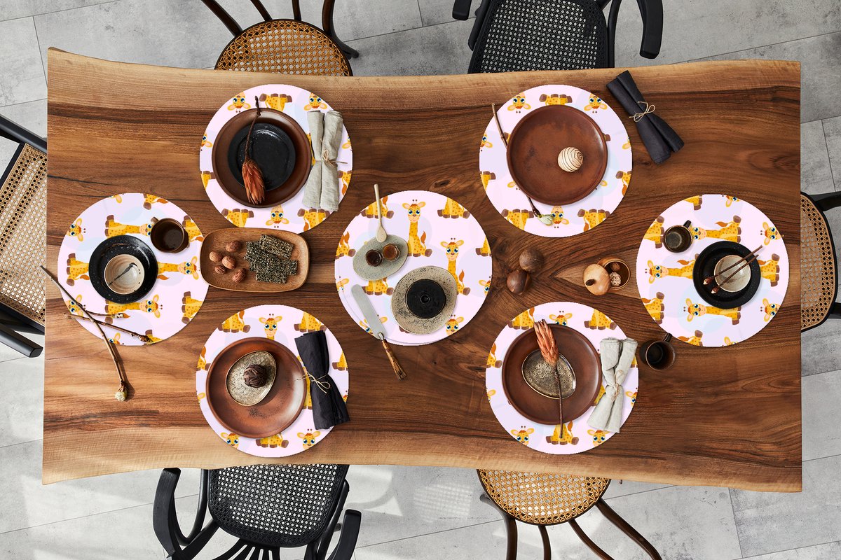Ronde placemats - Onderlegger - Placemats rond - Giraffe - Patroon - Kinderen - 8 stuks