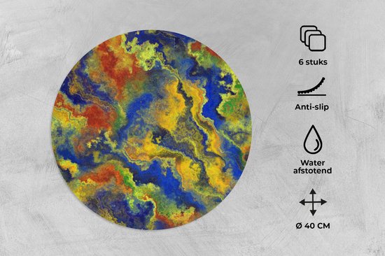 Sets de table ronds - Dessous de verre - Napperons ronds - Abstrait - Motifs - Peinture - 6 pièces