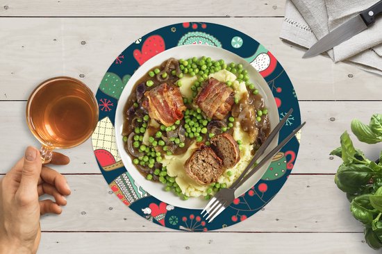 Sets de table ronds - Dessous de verre - Napperons de table ronds - Hiver - Design - Thee - Gants - Chapeau - 8 pièces - Noël - Cadeau - Cadeau de Noël pour hommes, femmes et enfants