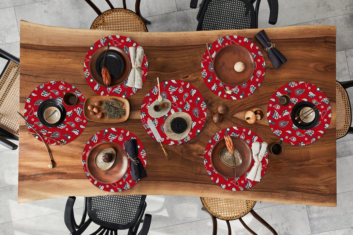 Ronde placemats - Onderlegger - Placemats rond - Bandana - Flora - Retro - Design - 8 stuks