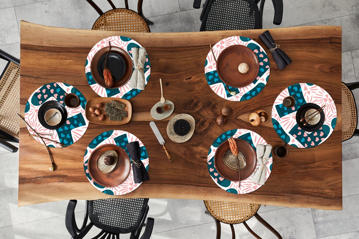 Ronde placemats - Onderlegger - Placemats rond - Sokken - Valentijnsdag - Patronen - 6 stuks