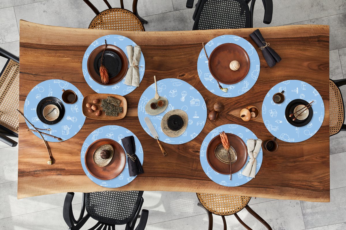 Ronde placemats - Onderlegger - Placemats rond - Patronen - Geboorte - Blauw - 10 stuks